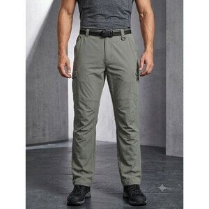 Ksmien Mens Ripstop Hiking Cargo Pants XL Gray Outdoor Utility Zip Pocket Belted